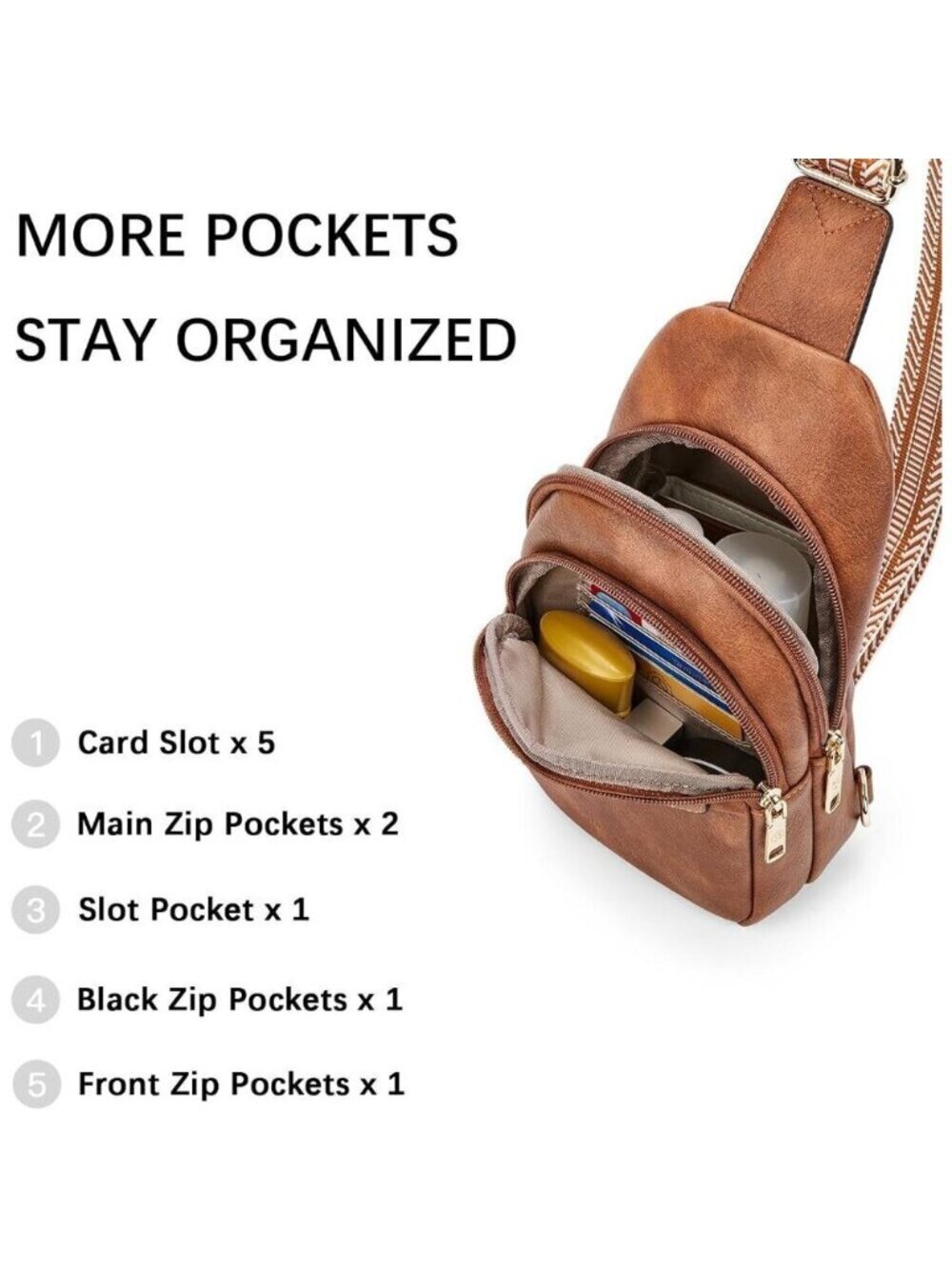 Leather Sling 0-brown Bag Women Small Crossbody Fanny Pack Shoulder Chest Bag - Picture 5 of 9